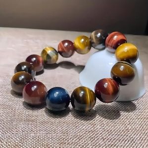 1pc 3sizes Vintage Beaded Bangle Natural Stone Three-color Tiger Eye Sto…
